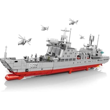 General Jim's Military Brick Building Set- Supply Ship Building Blocks Brick Playset or Model with Display Stand Working Light Bricks on The Front Fun for Teens and Adults