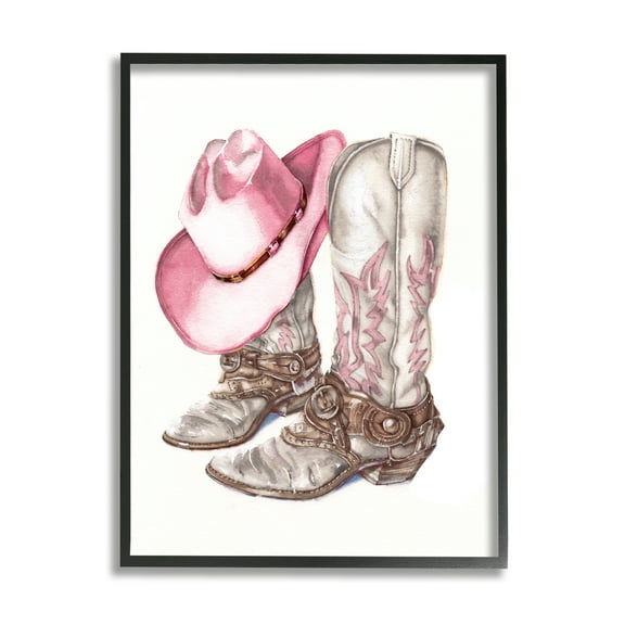 Stupell Industries Pink Glam Cowgirl Boots Beauty & Fashion Painting Black Framed Art Print Wall Art, 11 x 14