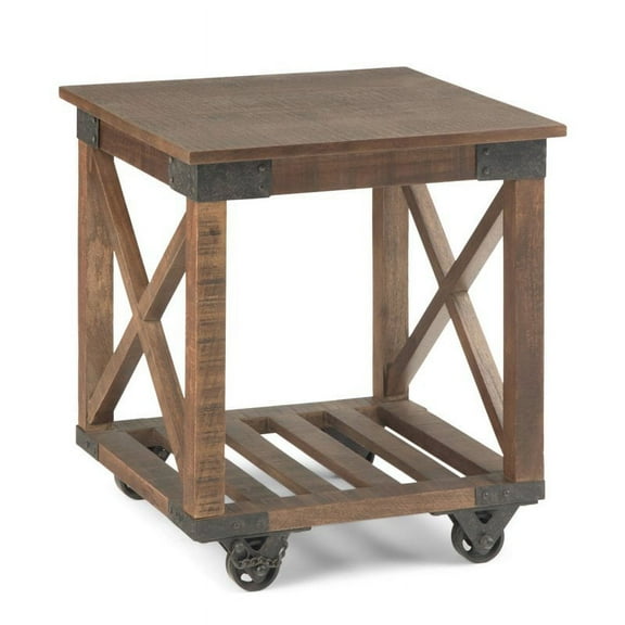 Pemberly Row Farmhouse Solid Wood End Table in Distressed Dark Brown