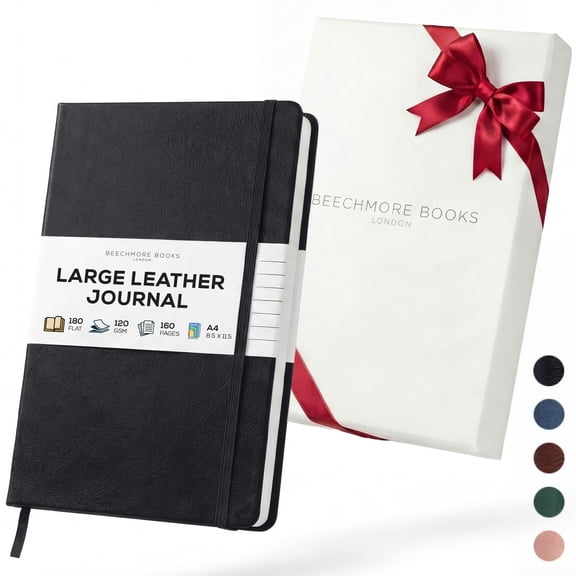 BEECHMORE BOOKS Lined Journal Notebook, 8.5 x 11.5 inch, A4 160 Lined Pages, Hardcover Leather Journals for Women, Men, Writing and Notebooks for Work - 120 GSM Thick Paper, Gifts Box Included