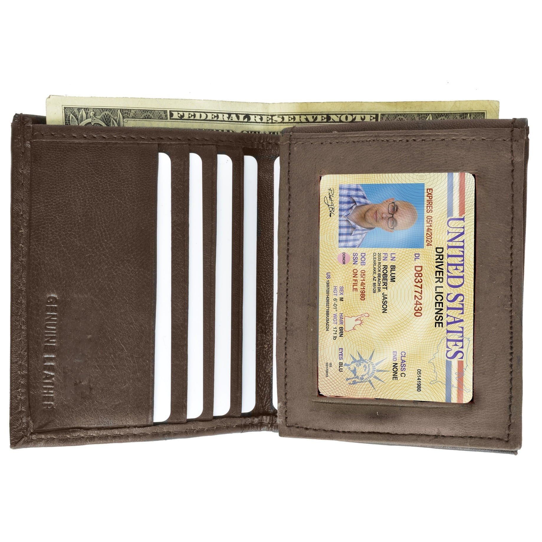 2 Currency Pockets Bifold Genuine Sheep Leather Tan Color Compact Wallet 