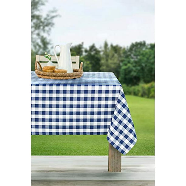 Benson Mills Indoor Outdoor Spillproof And Waterproof Gingham Checd Tablecloth For Spring Summer Pinics Parties Blue Buffalo Check 70 Round With Umbrella Hole Com Waterproof Gingham Checd Tablecloth, Round Picnic Tablecloth With Umbrella Hole