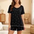 thumbnail image 2 of QIbmong Womens Cotton Pajama Sets Crew Neck Short Sleeve T-Shirts and Loose Ruffle Bottoms Summer Nightwear Set for Women(Black1,XXL), 2 of 6