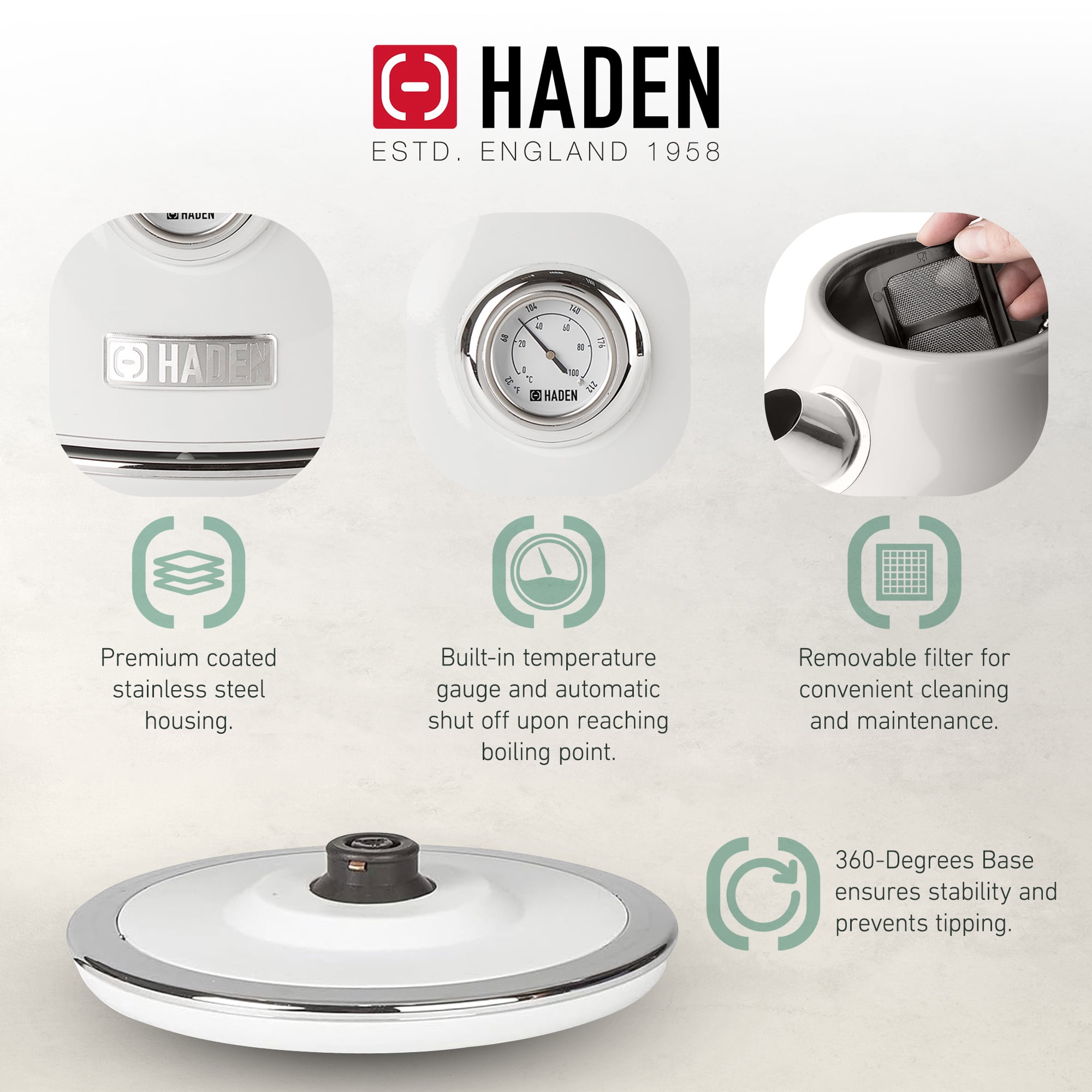 Open Box Haden Dorset 1.7 Liter Electric Water Kettle w/ 360-Degree Base Ivory