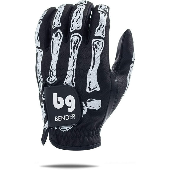 Bender Gloves Mesh Golf Gloves for Men, Cabretta Leather, Worn on Left Hand (Black Bones, Small)