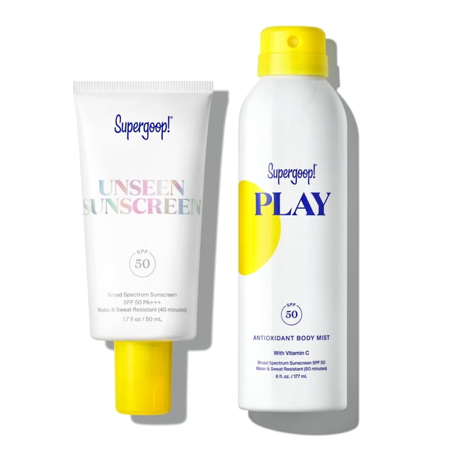 Paquete de protección solar Supergoop! Unseen SPF 50 para rostro, 50 ml, más bruma corporal, SPF 50, 180 ml