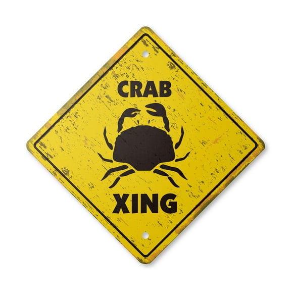 Crab Vintage Crossing Sign Zone Xing | Indoor/Outdoor Plastic | 12" Tall rustic crabs shack cracker Blue King Dungeness lover MD