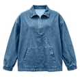 thumbnail image 7 of Women's Denim 1/4 Zipper Long Sleeve Top And Loose Tops With Pockets Hooded or Hood‑less or Mock Neck Denim Jackets for Women, 7 of 7