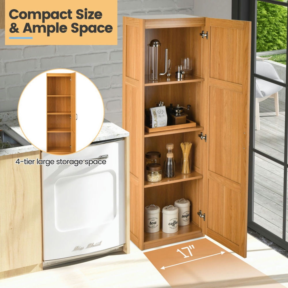 Finihen Storage Cabinet, Floor Cabinet, Tall Storage Cabinet with 4 Storage Shelves for Bathroom, Living Room, Bedroom, Kitchen Living Room, for Bathroom, Living Room, Bedroom, Kitchen, Natural