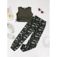 thumbnail image 3 of Mikrdoo 2Pcs Solid Color Ribbed Sleeveless Crew Neck Top + Camouflage Jogger Pants Set For Girls, Versatile Street Walking Set Vacation Summer Gift 7-14, 3 of 9