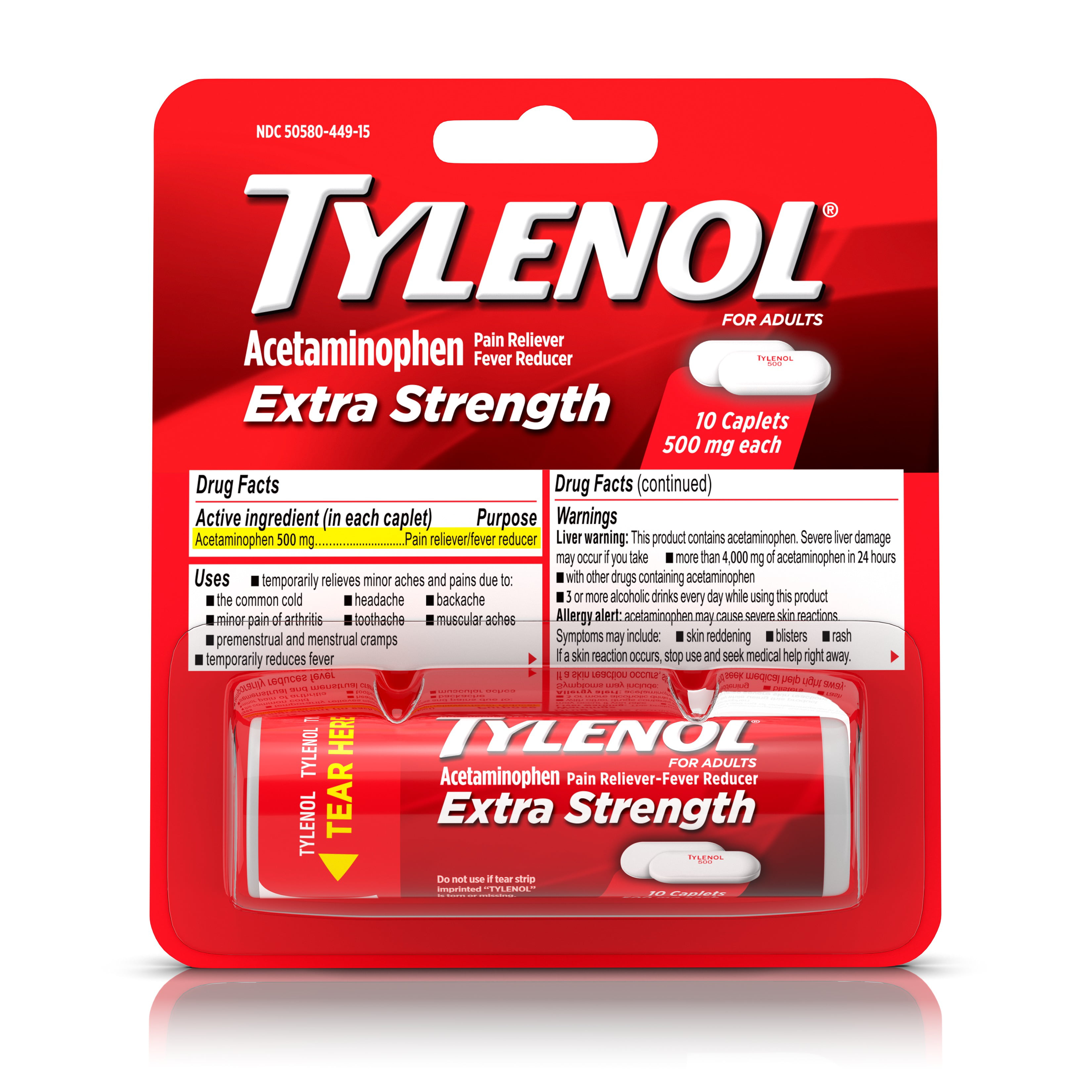 Tylenol Extra Strength Caplets with 500 mg Acetaminophen, 10 ct