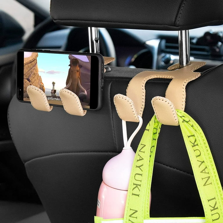 Purse Hook for Car, Headrest Hooks for Car Purse Holder for Car 2 in-1  Durable Hook Leather Car Headrest Hooks Car Back Seat Hooks Car Purse Hooks  for Hanging, Purses, Umbrellas, Grocery