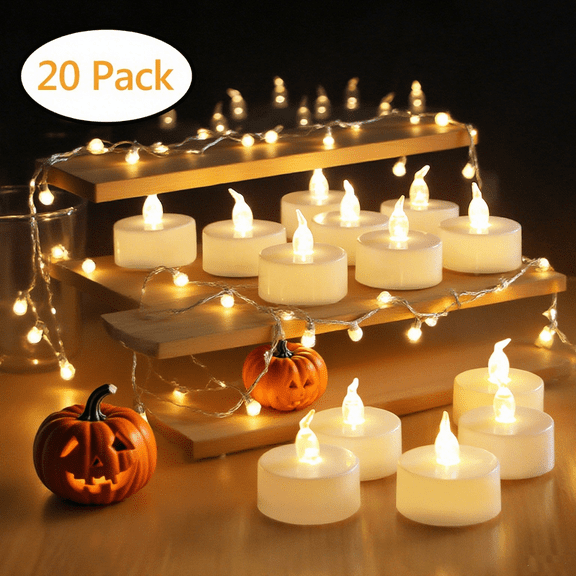 iHomeGarden Realistic Bright Flameless LED Tea Light Candles, Bright, Flickering, Battery Powered Fake Candles, Unscented Tea Lights, Pack of 20