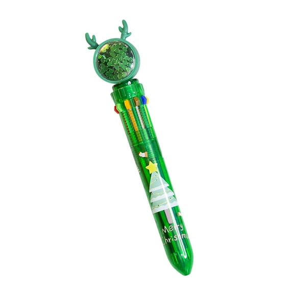 Lilixerw Christmas Multicolor Pens,10-in-1 Green Xmas Tree Pattern Ballpoint Pen,Xmas Party Gifts,Home Office Stationery