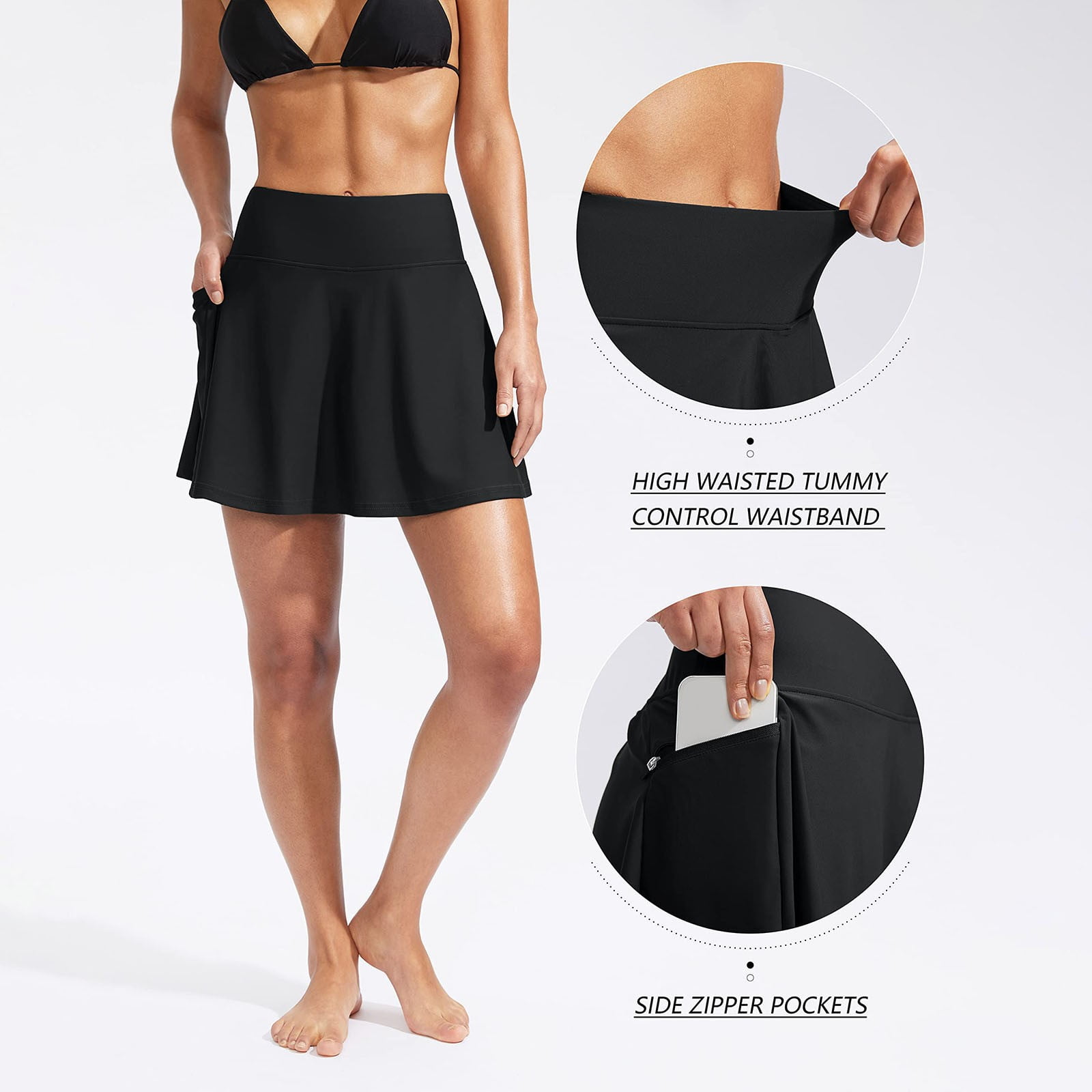 Hauaitttt Women High Waisted Swim Skirt with Zipper Pockets Bathing Suit Swimsuit Tankini Bottoms plus Size Bikini Bottom Swim Suit Bottoms Belt plus Size Swim Pants 4x Womens Swim Bottoms Shorts