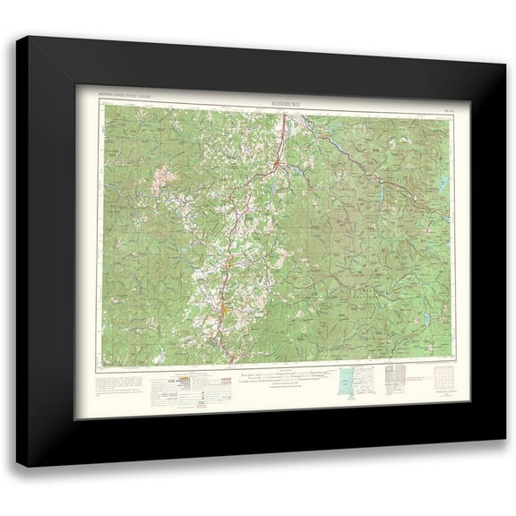USGS 14x12 Black Modern Framed Museum Art Print Titled - Roseburg Oregon Quad - USGS 1967