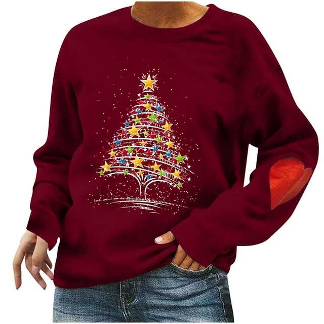 Lolmot T-Shirt Décontracté à Manches Longues Col Rond Imprimé de Noël pour Femmes