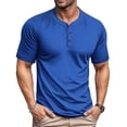 thumbnail image 2 of LWavelet Men's Short Sleeve Henley Shirt, Mandarin Collar Button Placket Top for Casual & Everyday Outfits Dark Blue 3XL, 2 of 4