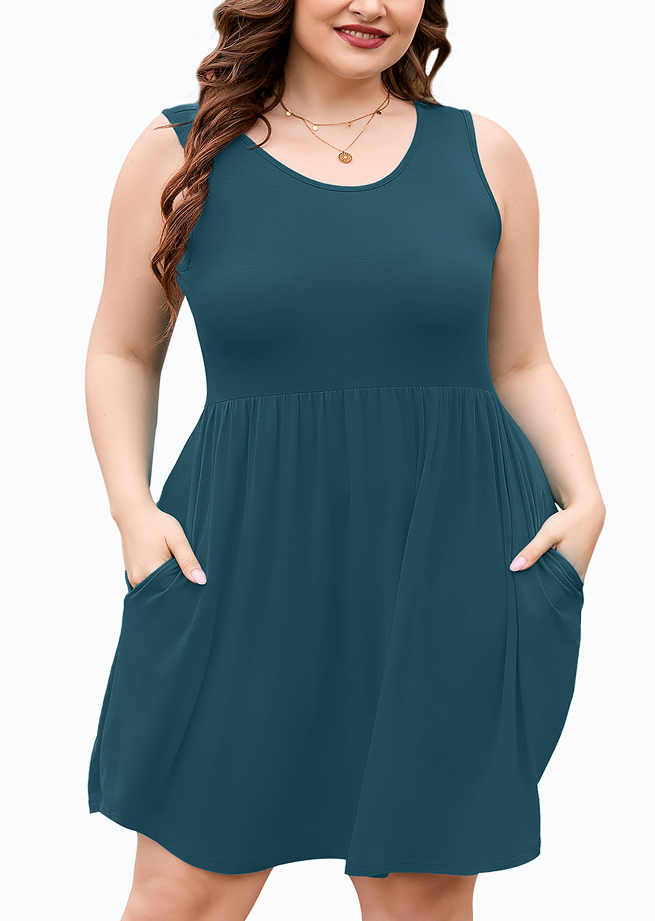 SHOWMALL Plus Size Summer Dress for Women Lake Blue 3X Casual ...
