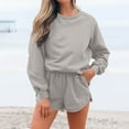 thumbnail image 3 of Efsteb Women 2 Piece Outfits Sweatsuit Casual Long Sleeve Pullover and Shorts Sets Travel Tracksuit (Gray,S), 3 of 7