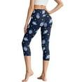 thumbnail image 2 of SCRAWLGOD Shark Stars Print Dark Blue Capri Leggings for Women - Breathable Tummy Control Yoga Leggings with 2 Pocket Lightweight High Waisted Yoga Pants Cycling Tights, S, 2 of 7