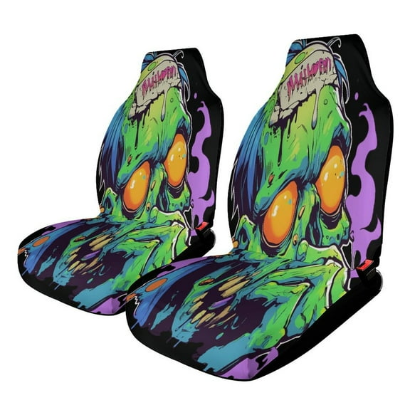 Psychedelic Zombie Skull Print Car Seat Covers Front Seats Universal Fit for Cars SUV Truck Auto Interior Accessories