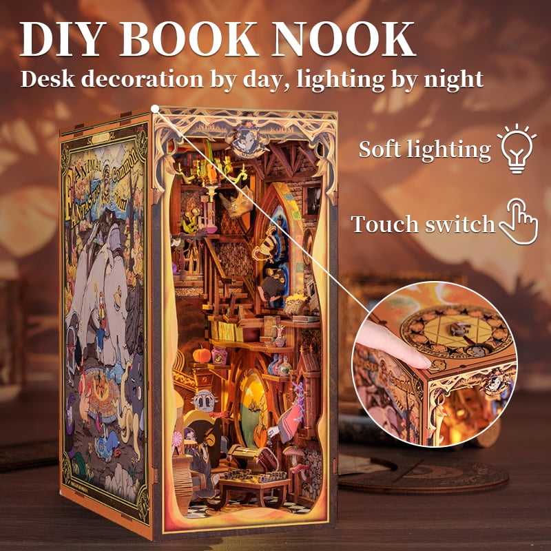 Tradeopia Puzzle en bois 3D – Kit DIY Bibliothèque enchantée avec animaux fantastiques