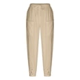 thumbnail image 5 of Womens Cotton Linen Pants Summer 2026 Dressy Casual Elastic High Waisted Loose Fit Straight Wide Leg Lounge Trousers Khaki L, 5 of 6