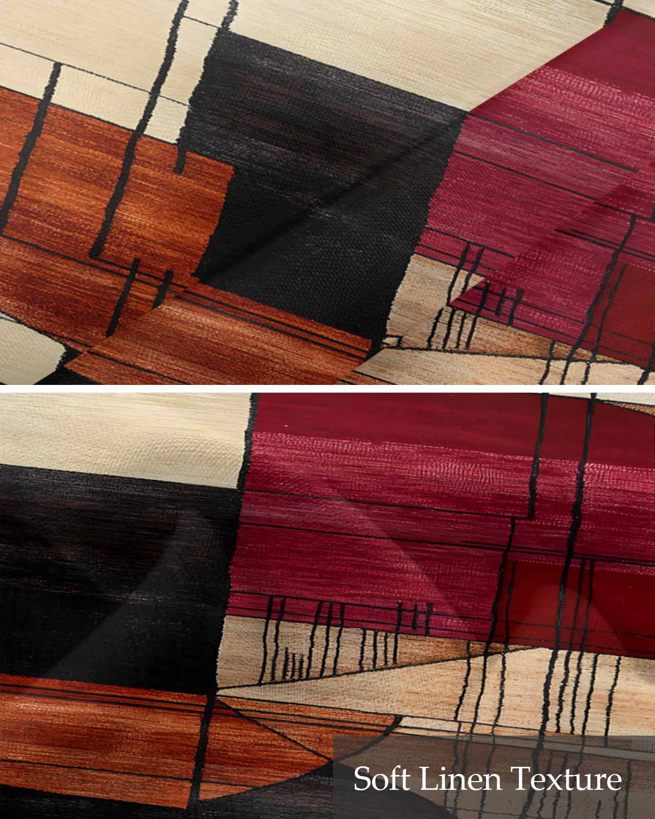Red Beige Geometric Kitchen Valances for Windows Farmhouse Linen Window Valance Curtain for Living Room Window Treatment Modern Abstract Art Valance Rod Pocket Topper Drape, 60 x 18 Inch