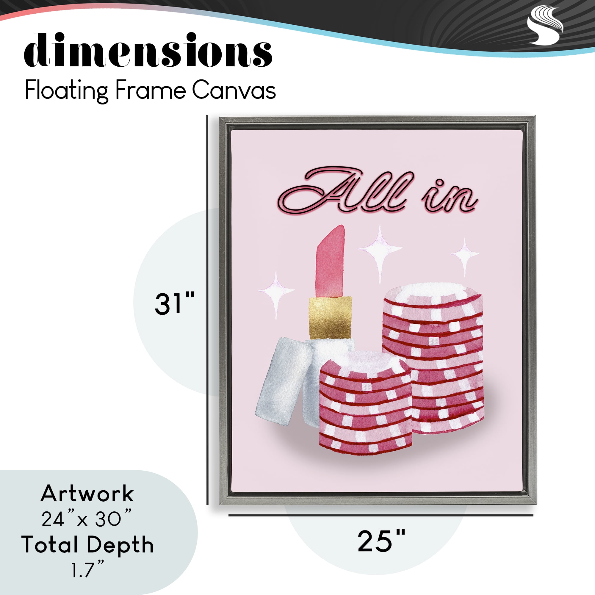 All In Poker Chips & Lipstick Gray Framed Floater Canvas Wall Art, design by Nina Jacobs