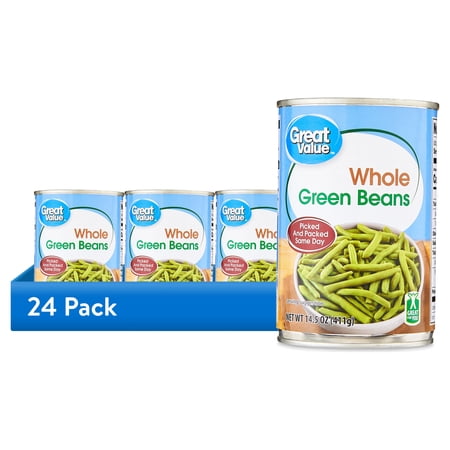 (6 pack) Great Value Canned Whole Green Beans, Gluten-Free, 14.5 oz