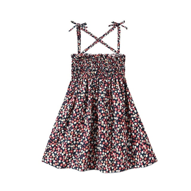 ITFABS Petite Fille de la Mode Rayure/floral une Ligne Bretelles à Lacets Robe