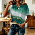 thumbnail image 2 of JULMCOMO Polo Shirts for Women Marble Print Button Collared Loose Fit Trendy Golf Shirts Short Sleeve Office Graphic Tees Dark Green 3XL, 2 of 6