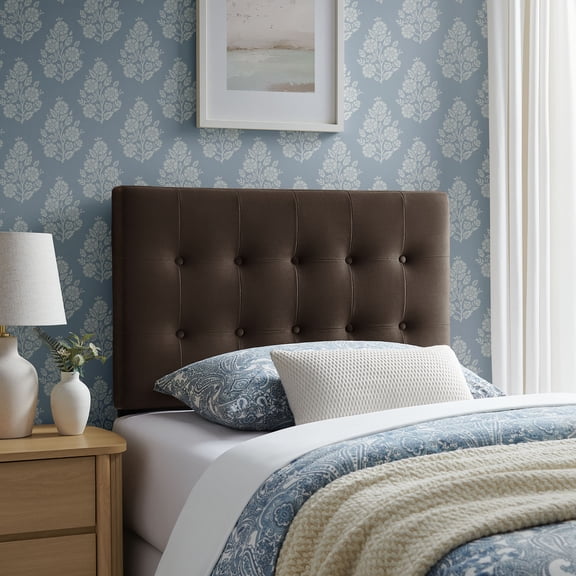 Emily Stain-Resistant Performance Velvet Twin Size Headboard in Chocolate Brown