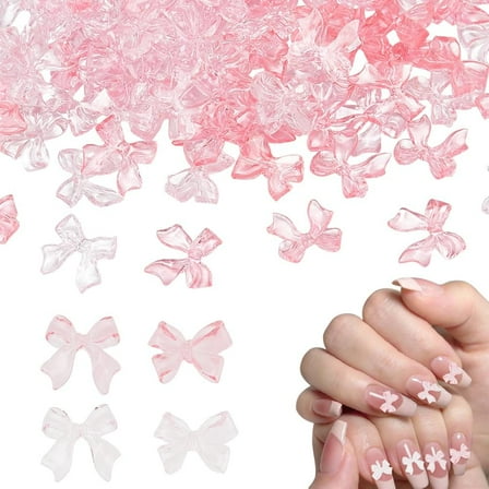 100Pcs Bow Nail Charms 11mm Wide Pink Bowknot Resin Nail Charms 3D Bowknot Nail Decals Nail Charms Mini Cute Bowknots Charms for Nail Art Supplies Manicure Decorations Mixed Color