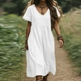 thumbnail image 7 of SMihono Cotton Linen Dresses for Women 2025 Short Sleeve V Neck Maxi Dress Casual Summer Boho Beach Long Dress Vacation Clothes White M, 7 of 7