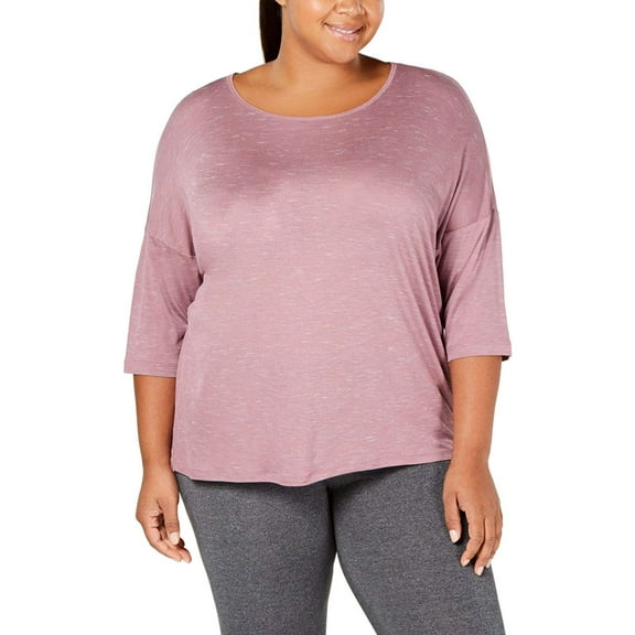 Ideology Women's Plus Size Drop-Shoulder Pleated-Back Long-Sleeve T-Shirt, Antique Rose, XXL