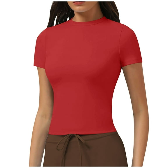 Womens Slimming Fit Athletic T-Shirts, Workout Tops for Women Summer Casual Quick Dry Solid Color Crewneck Short Sleeve Shirts