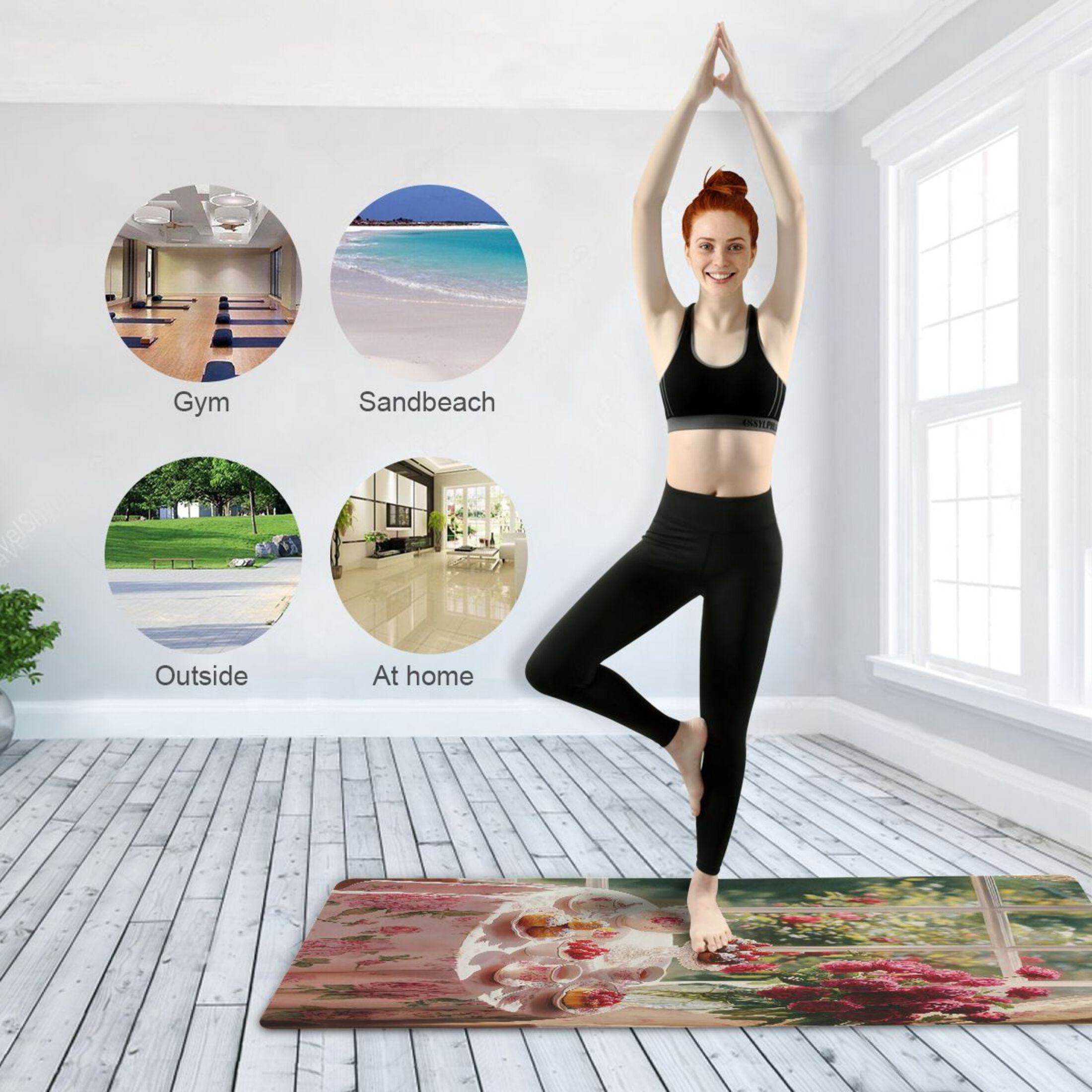 BZSMCE Yoga Mat Women Tea Set with Cakes Roses Fitness Mat