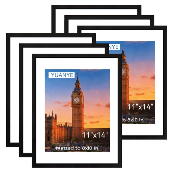 6 Pack 11x14 Black Picture Frames - 8x10 with Mat, Gallery Wall Frame Set for Home & Wall Decor