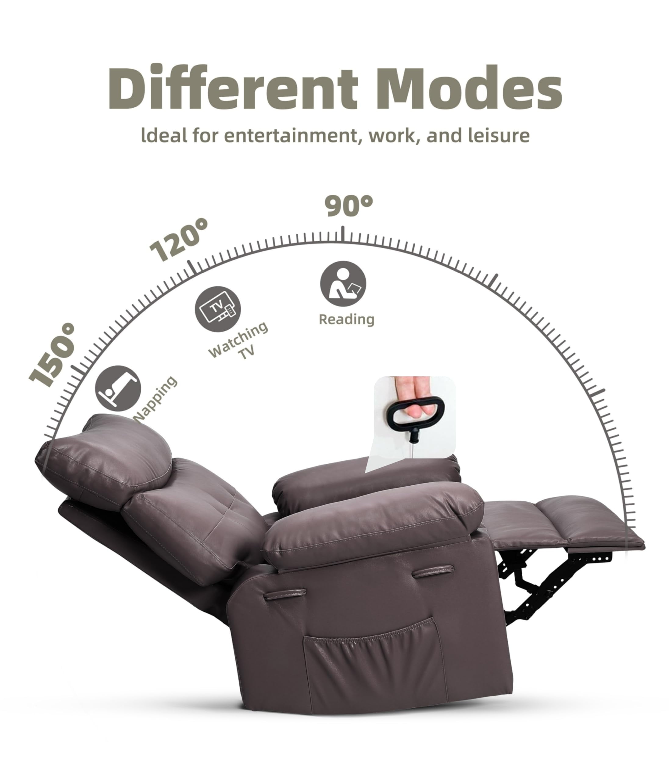 Oversized Rocker Recliner for Adults, Nursery Glider Recliner with Massage and Heating, Rocking Chair with 1.5X Sponge Comfort Arm and Back, Side Pockets, PU Leather Manual Recliner Chair