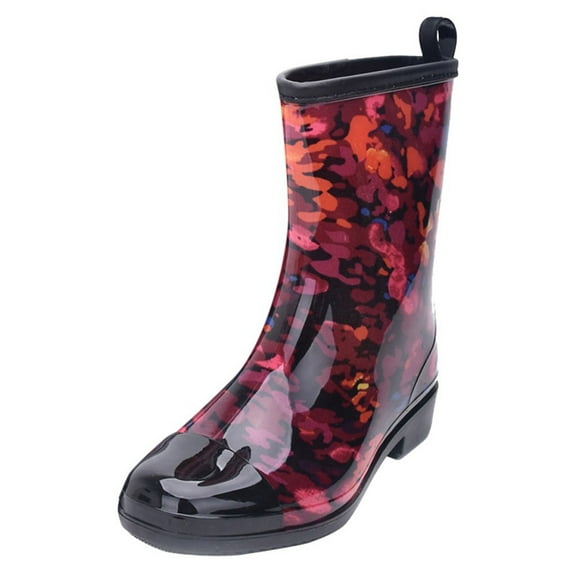 Women's Rain Boots Mid Calf Fashion Outdoor Waterproof Garden Shoes Colorful Printed Non Slip Rainshoes