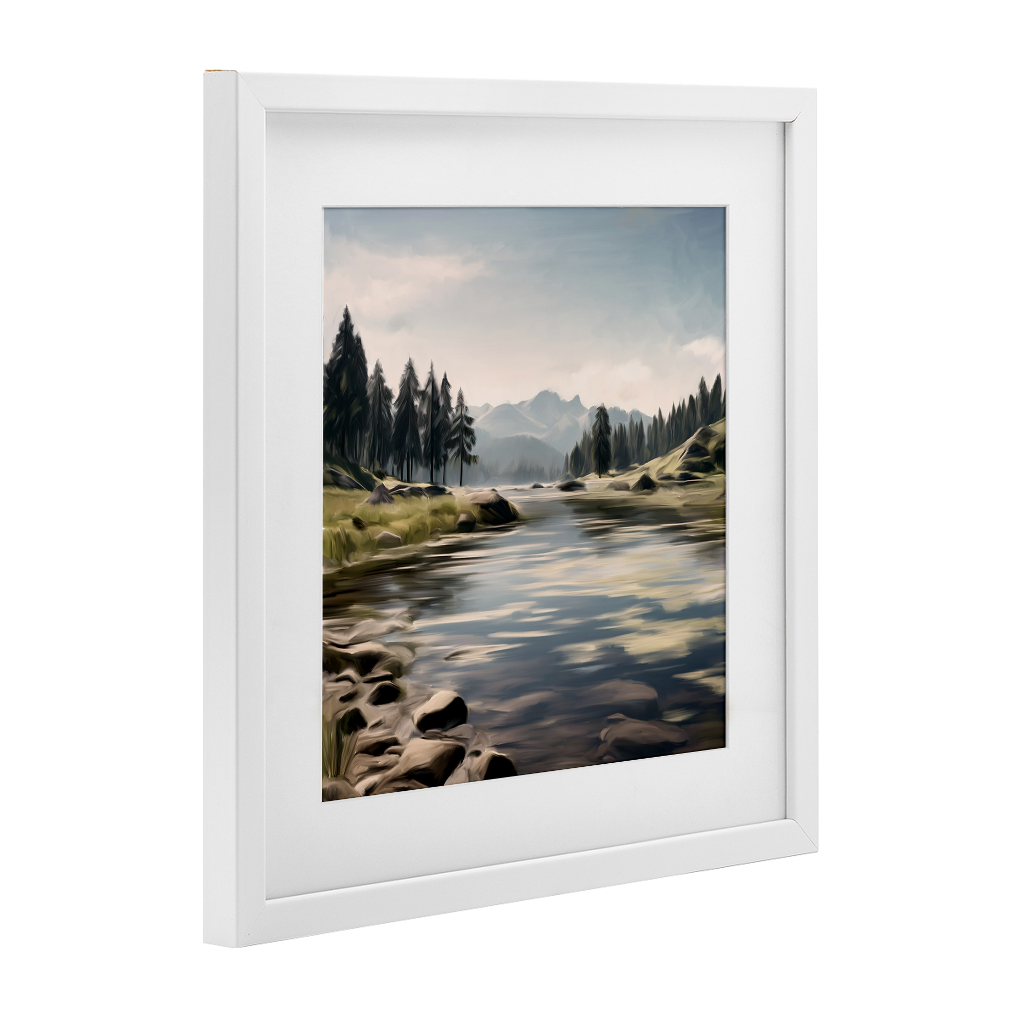My Hideaway Pond Ripples White Framed Print Under Glass, design by Kim Allen