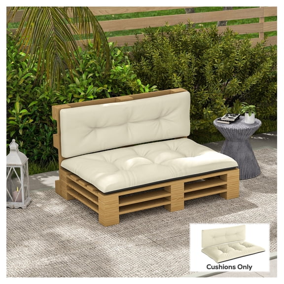 Pallet Cushions 2 Seater Outdoor - 47.2x30.3 Seat & 47.2x15.7 Back - 3.9" Thick Tufted Replacement Cushions for Garden Patio Furniture - Cream White