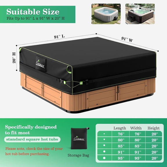 Square Hot Tub Cover - Waterproof Outdoor SPA Cover with Adjustable Straps