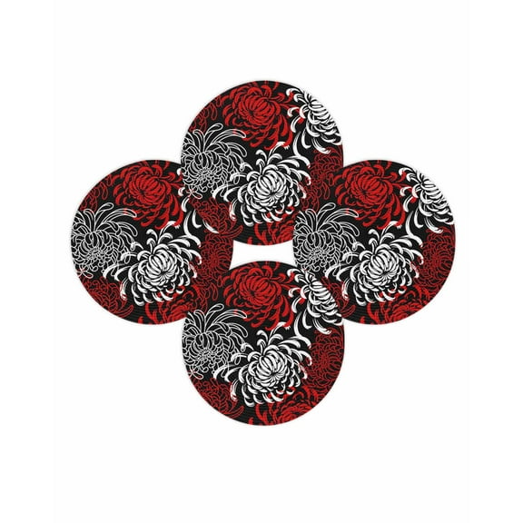 Round Placemats Set of 4 Red Floral Place Mats Washable Woven Placemat Gradient Abstract Flowers Circle Braided Table Mat for Kitchen Dining Table Party Home Decor 15 Inch