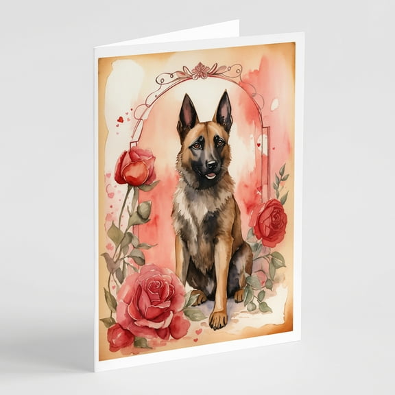 Belgian Malinois Valentine Roses Greeting Cards Pack of 8 7 in x 5 in