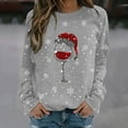 thumbnail image 2 of Chandail Décontracté Sans Capuche pour Femme, Automne Hiver, Flocon de Neige de Noël, Verre Rouge Imprimé, Col Rond, Manches Longues, 2 of 4