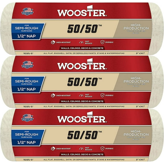 Wooster Genuine 9" 50/50 1/2" Nap 3-Pack Roller Cover - R295-9-3PK