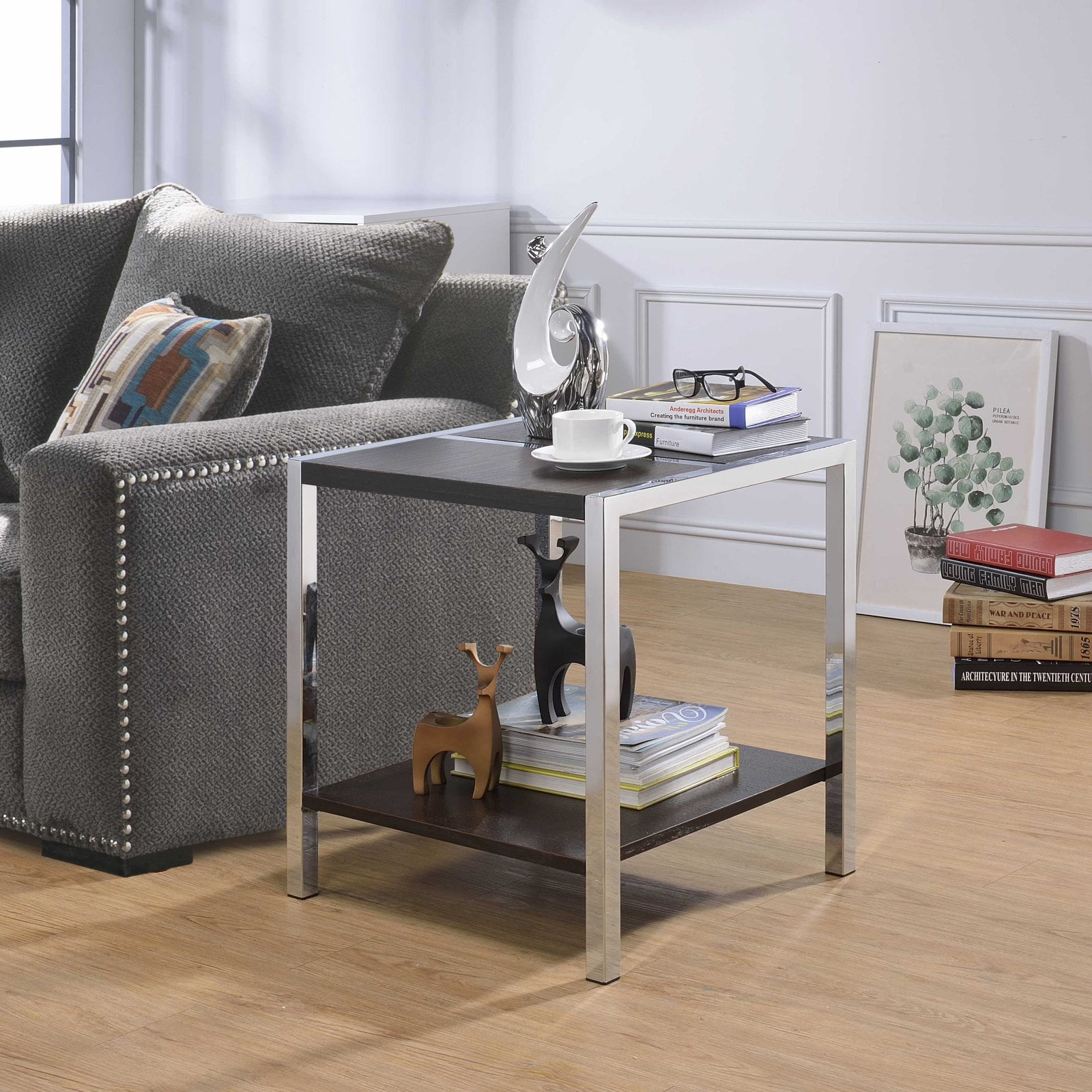 Acme Jethro End Table Espresso & Chrome